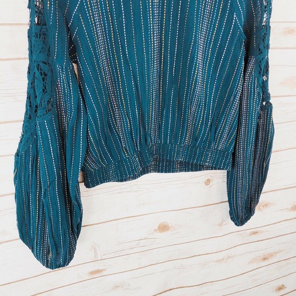 Free People Top Size XS Floral Lace Stripe Balloon - Picture 8 of 9
